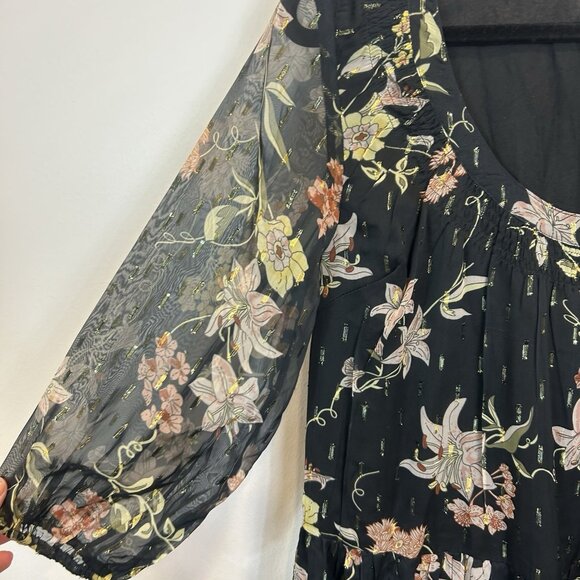 Novica Chiffon Shift Dress with Floral Motif, "Romantic Revival in Black Medium - Picture 5 of 9